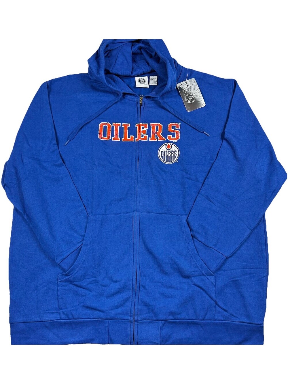 Edmonton Oilers NHL Full Zip Hoodie Men's Size 2XL Blue Distressed Y2K New